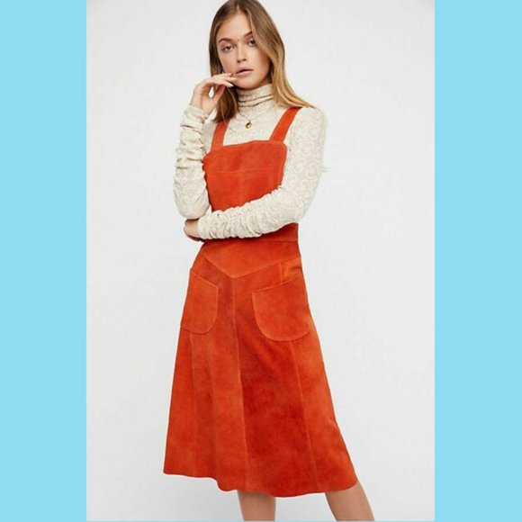 Free People Dresses & Skirts - Free People Rare Orange Leather Dress NWOT, Size 2